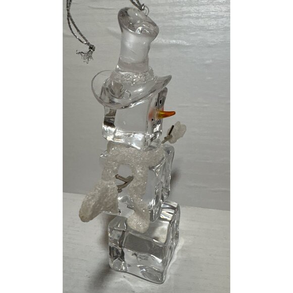 Snowman Ice Cube Acrylic Ornament Clear Frosted Accents 6" Winter Decor - Picture 5 of 10